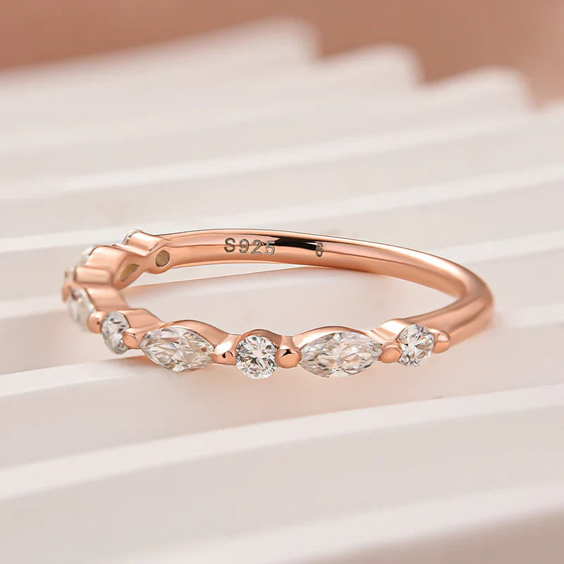 Velirella Moissanite 0.55Ct Marquise&Round Wedding Band In Brass - Velirellajewelry
