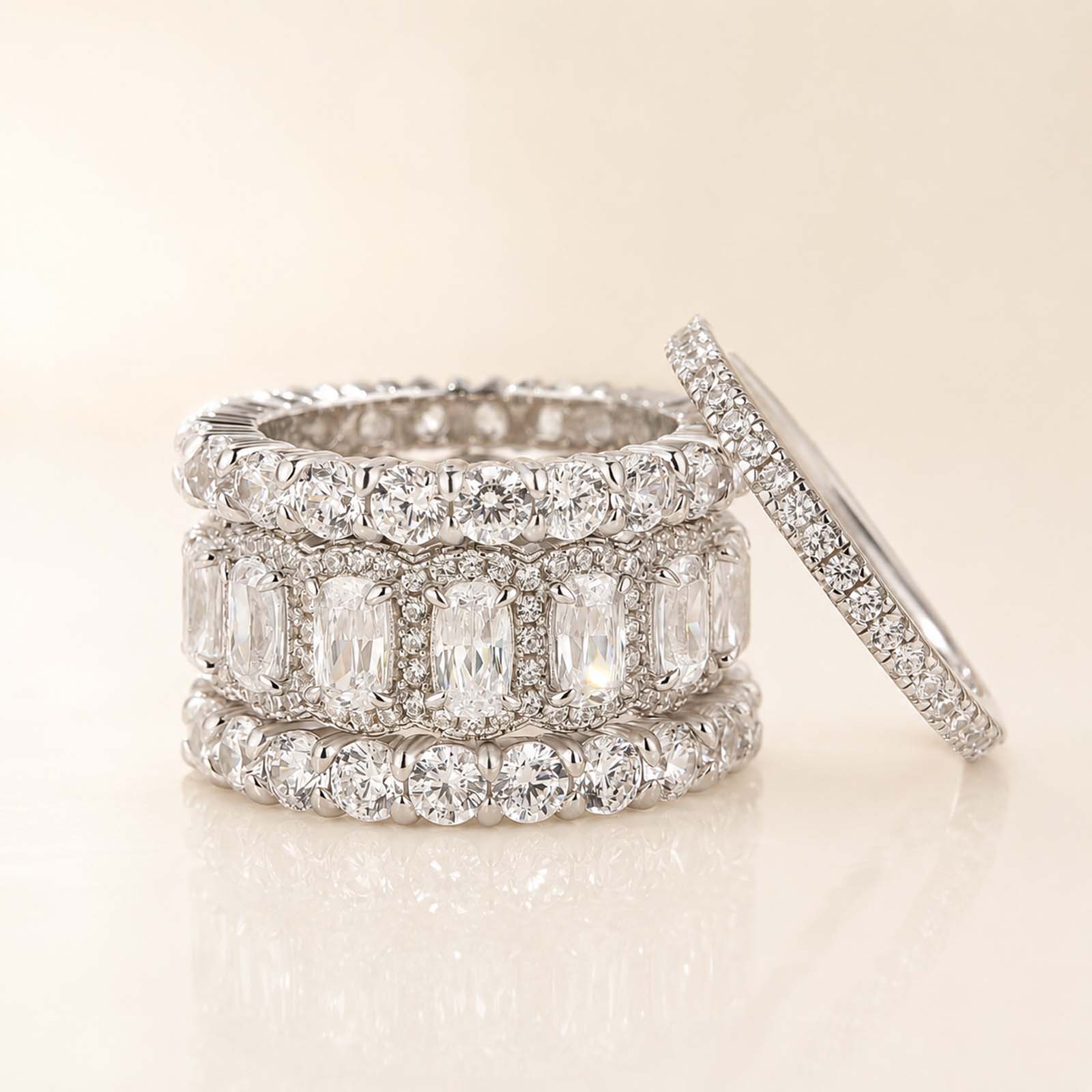 Luxe 1.0Ct Cushion Cut 4PC Wedding Band Set Stackable Rings For Everyday Wear