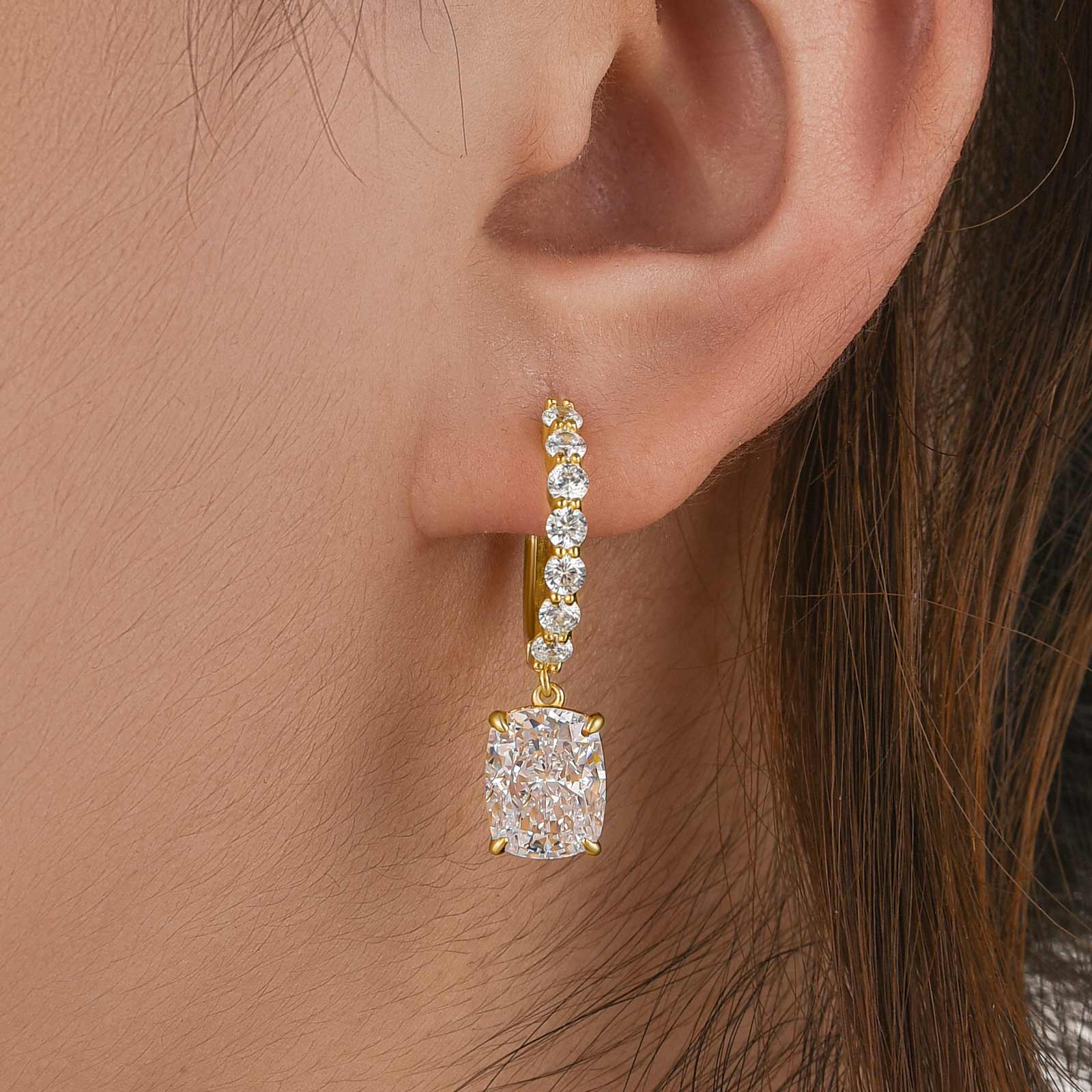 Velirella Unique 4.0 Carat Cushion Cut Yellow Gold Earrings In Brass - Velirellajewelry