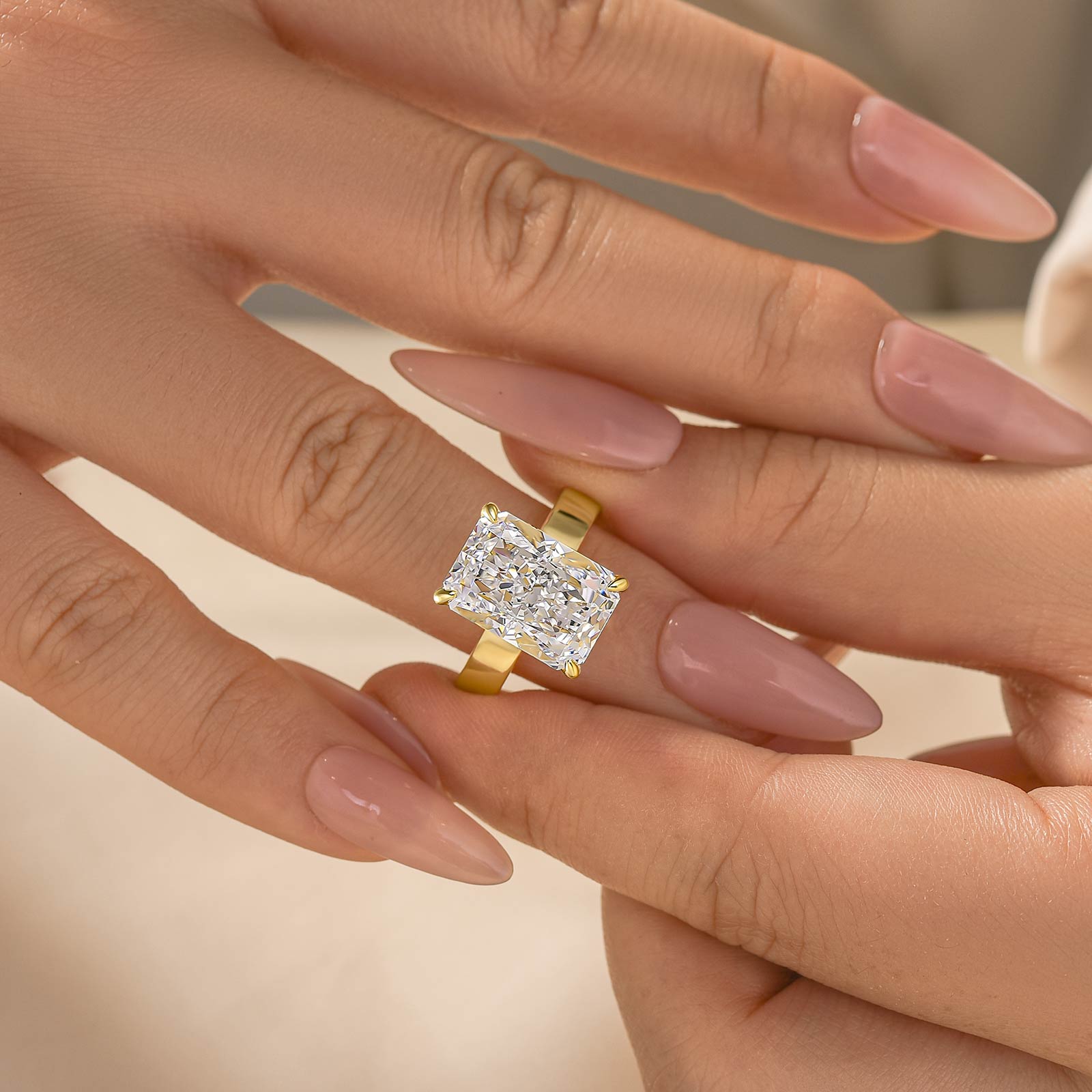 Brass 7.0Ct Radiant Cut Wide Band Engagement Ring For Woman - Velirellajewelry