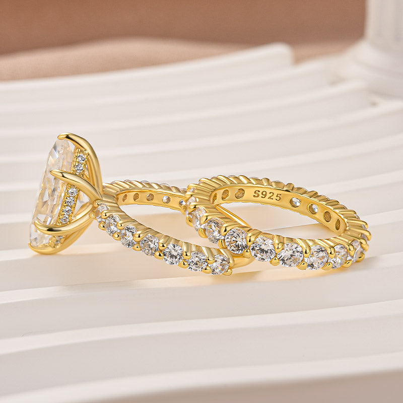Moissanite 3.0 Ct Marquise Cut Side Stone Yellow Gold Engagement Ring/Wedding Set In Brass - Velirellajewelry