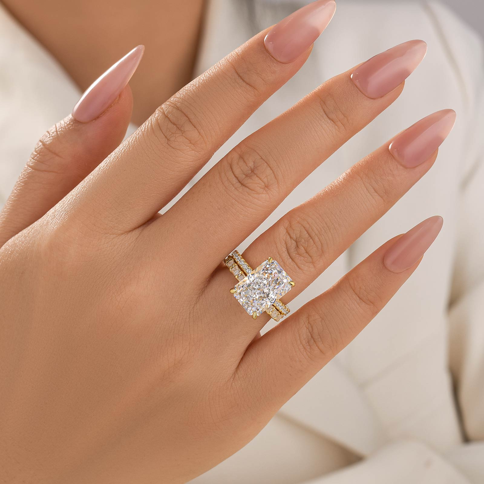 Brass 7.0Ct Radiant Cut Engagement Ring with Radiant Cut Wedding Band - Velirellajewelry
