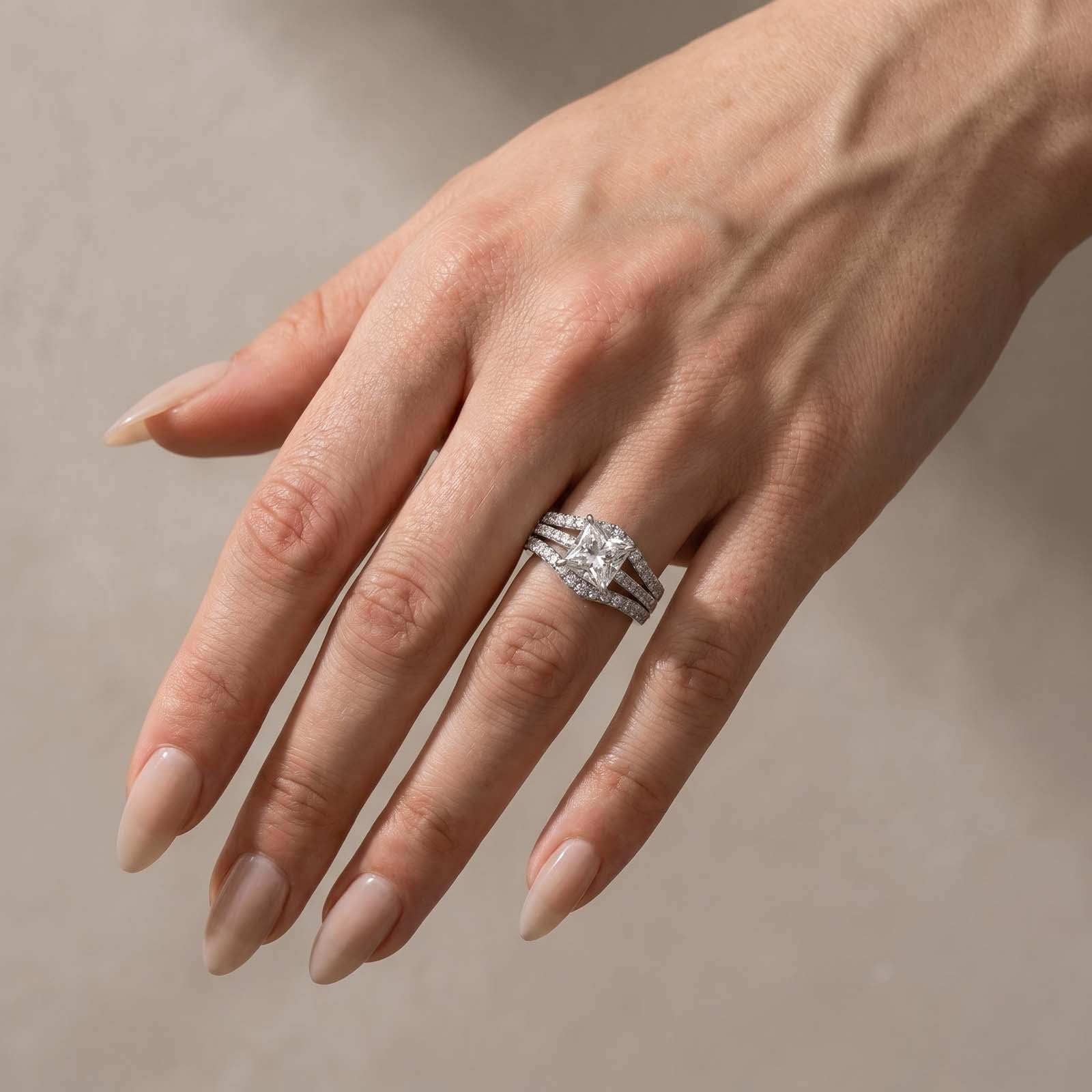 Elegant 2.0Ct Princess Cut Insert 2PC Stackable Ring Set Everyday Wearable Ring with Enhancer Band