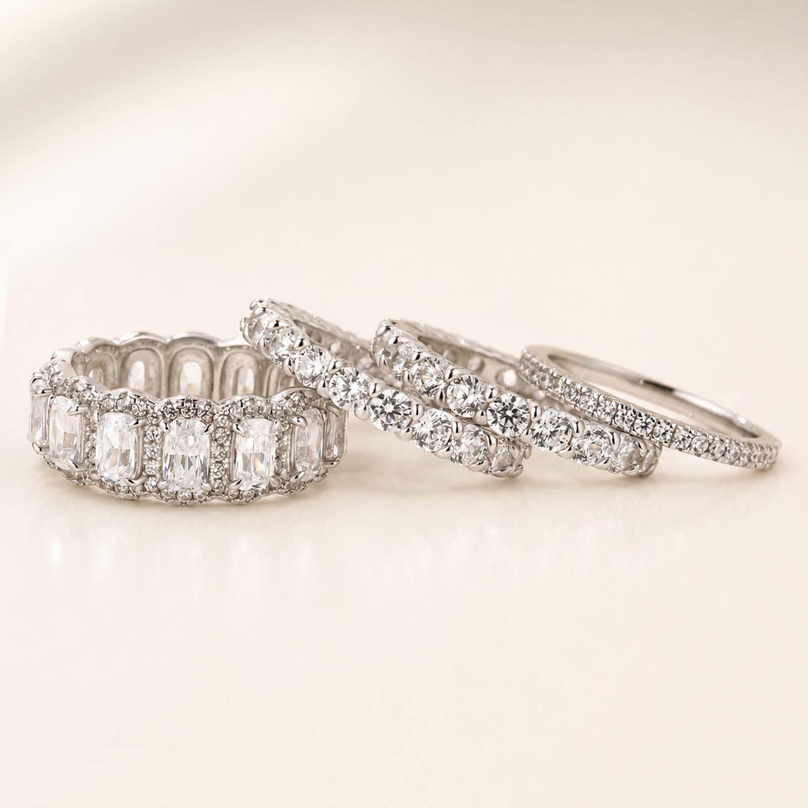 Luxe 1.0Ct Cushion Cut 4PC Wedding Band Set Stackable Rings For Everyday Wear