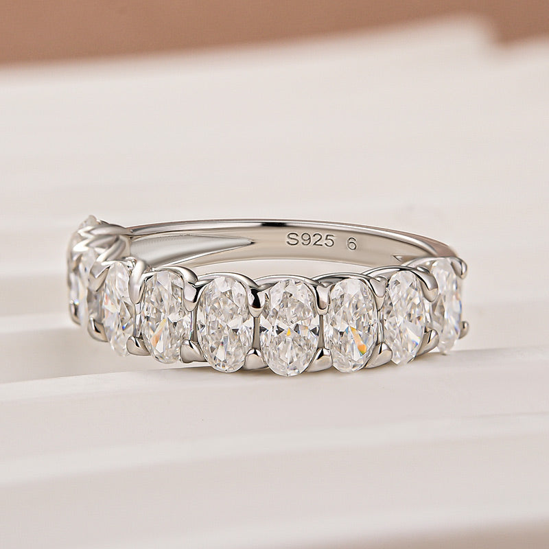 Velirella Half Oval Cut Simulated Diamond Wedding Band In Brass - Velirellajewelry