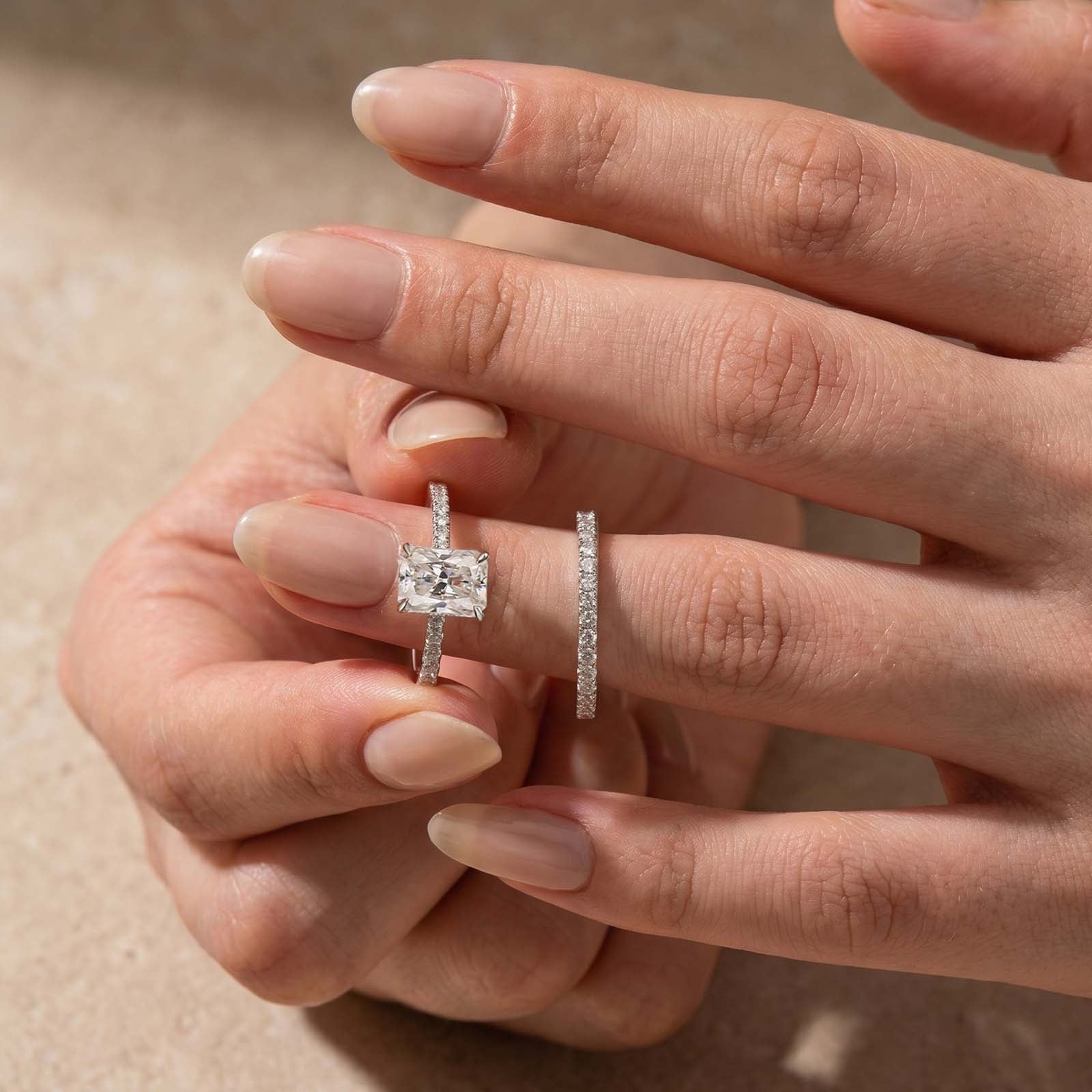 Moissanite 3.5 Carat Radiant Cut Ring Set Hidden Halo Rings For Everyday Wear