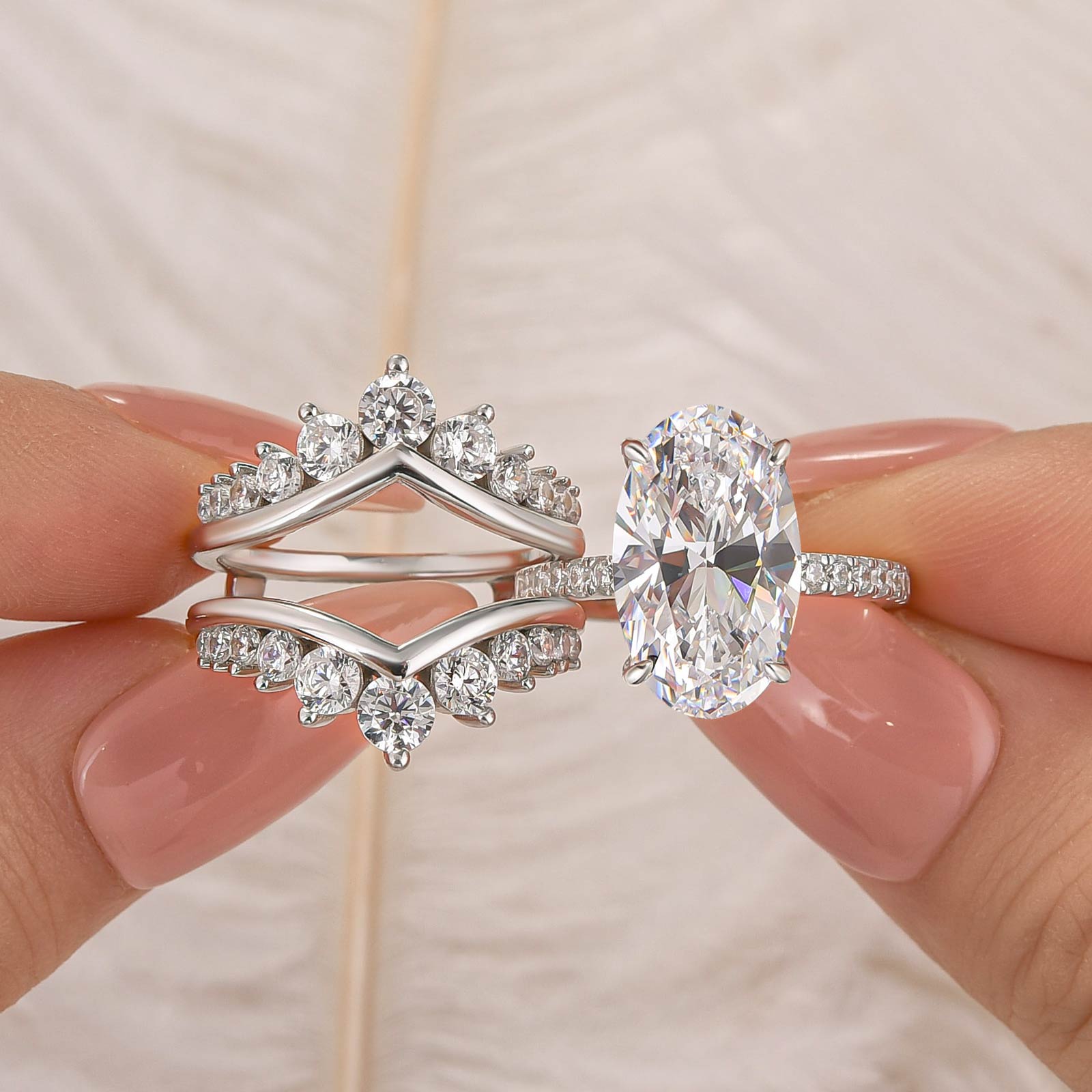 Velirella Exclusive 4.0Ct/5.0Ct Oval Cut Wedding Ring Set With Jacket Wedding Band - Velirellajewelry