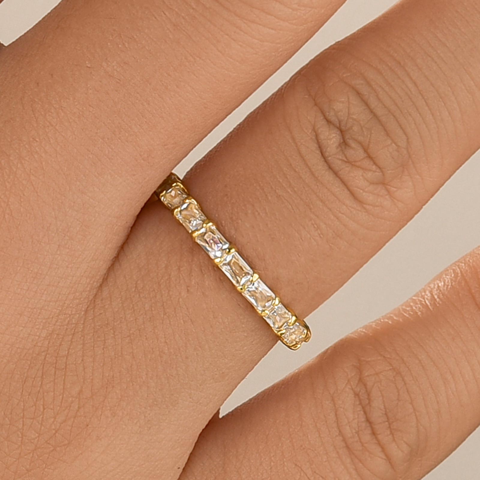 Elegant Radiant Cut Yellow Gold Women's Wedding Band In Brass - Velirellajewelry
