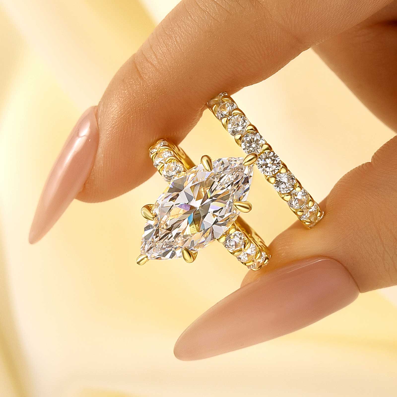 2PC 6.0 Carat Marquise Cut Wedding Ring Set with Half Eternity Round Cut Wedding Band - Velirellajewelry