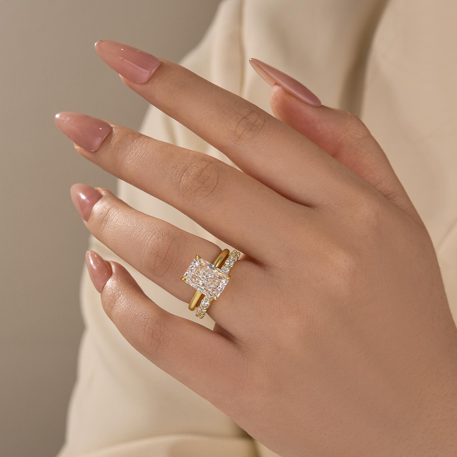 Velirella 2PC 4.5Ct Solitaire Radiant Cut Wedding Set with Brass - Velirellajewelry