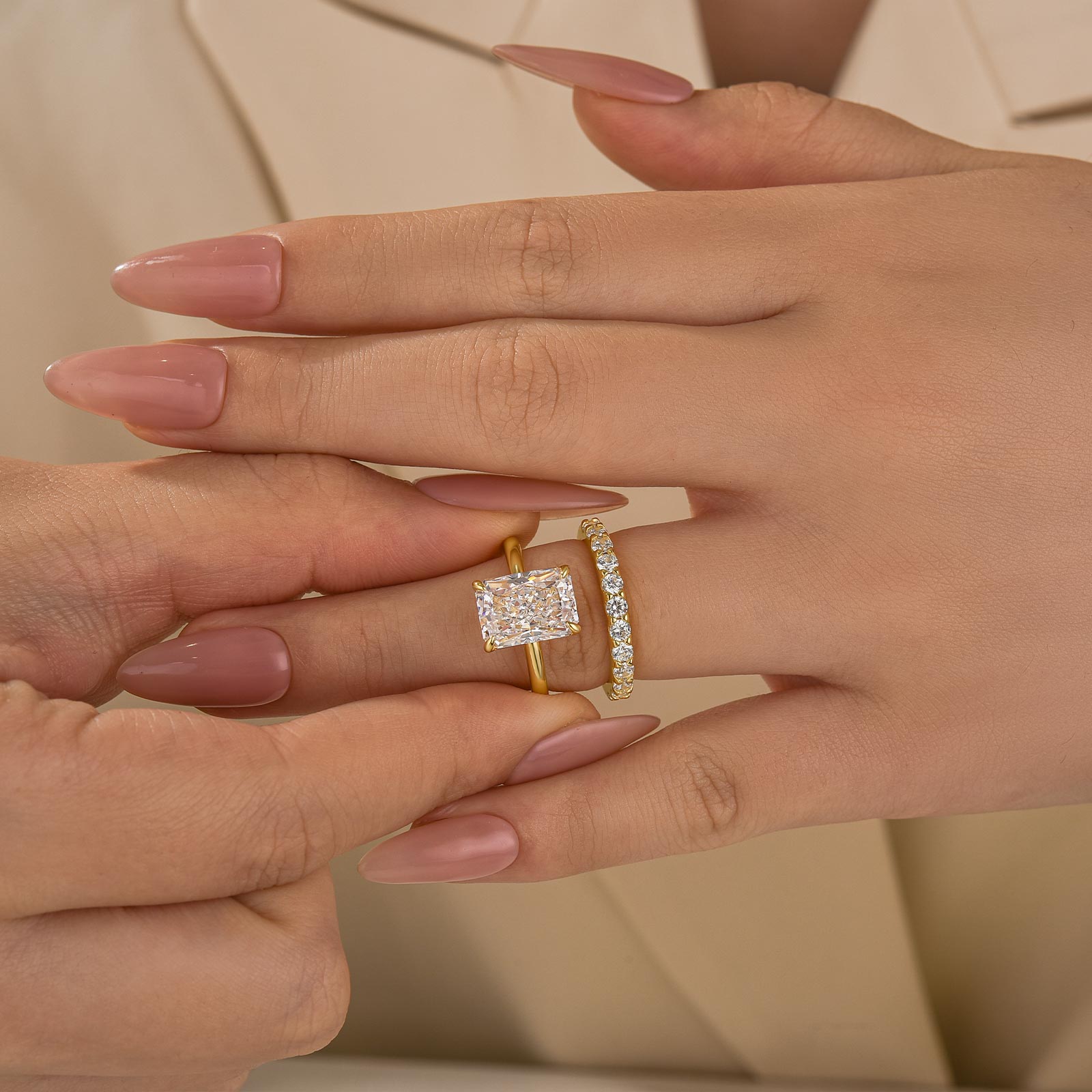 Velirella 2PC 4.5Ct Solitaire Radiant Cut Wedding Set with Brass - Velirellajewelry