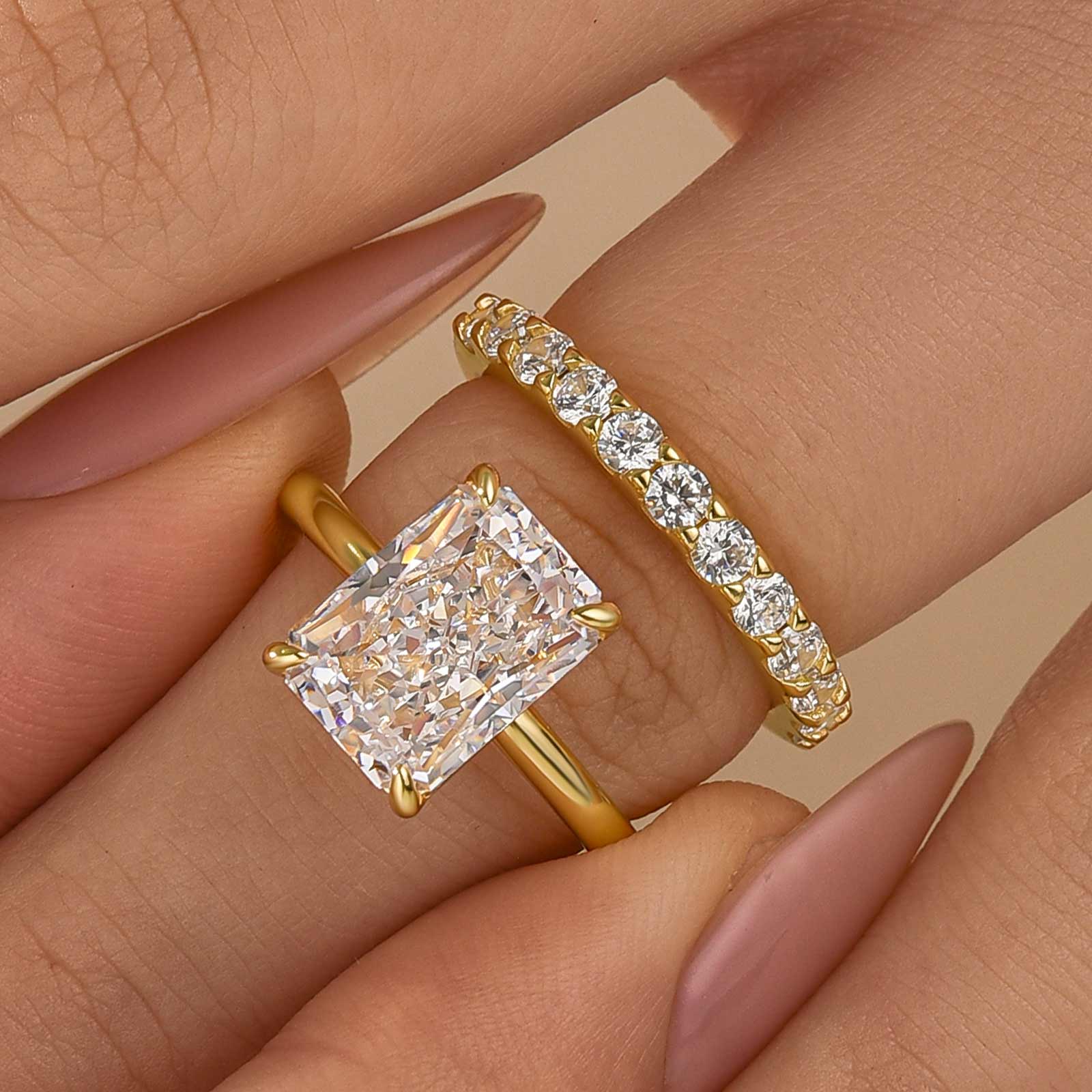 Velirella 2PC 4.5Ct Solitaire Radiant Cut Wedding Set with Brass - Velirellajewelry