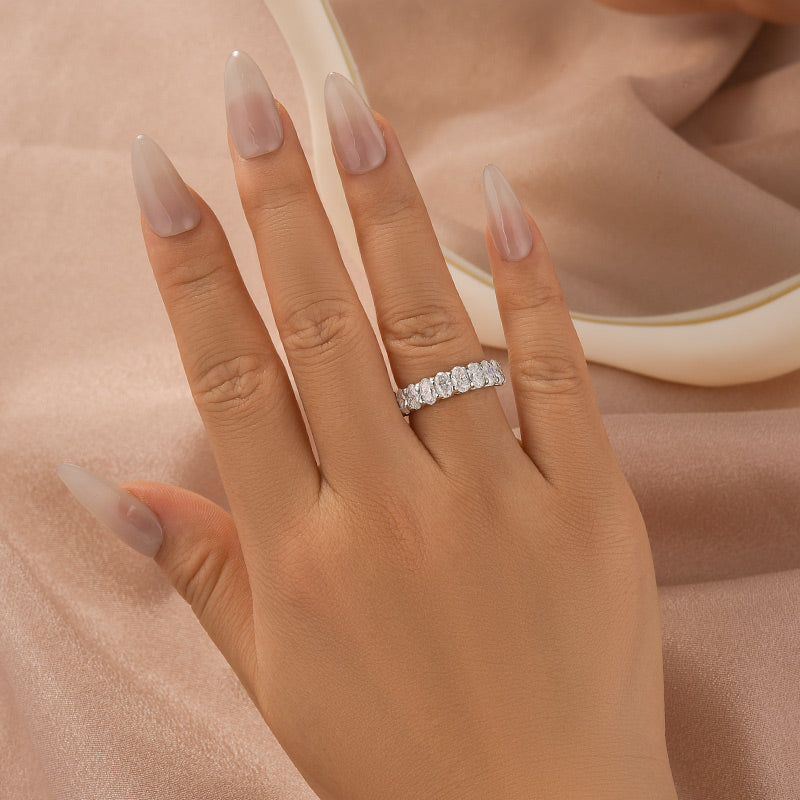 Velirella Half Oval Cut Simulated Diamond Wedding Band In Brass - Velirellajewelry
