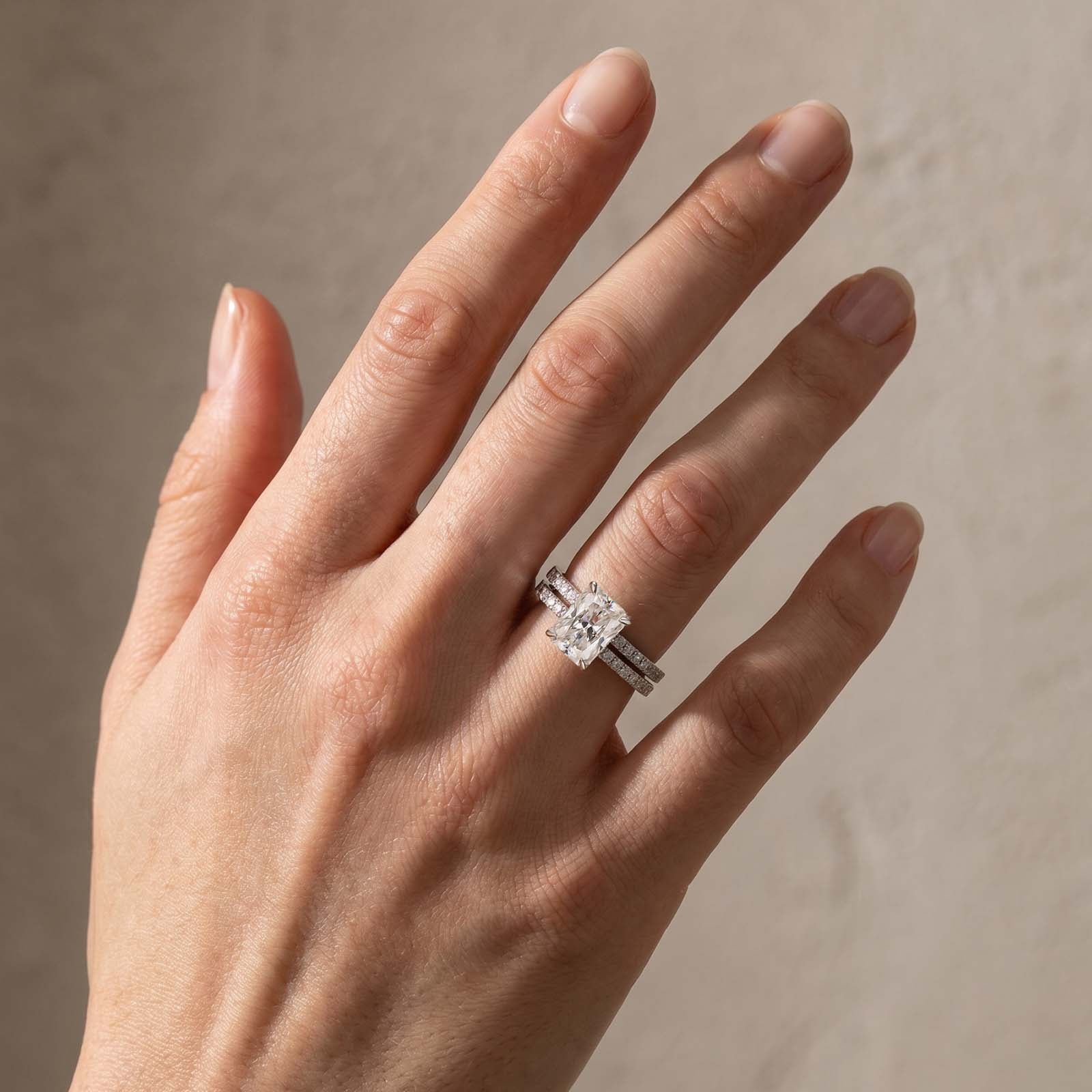 Moissanite 3.5 Carat Radiant Cut Ring Set Hidden Halo Rings For Everyday Wear