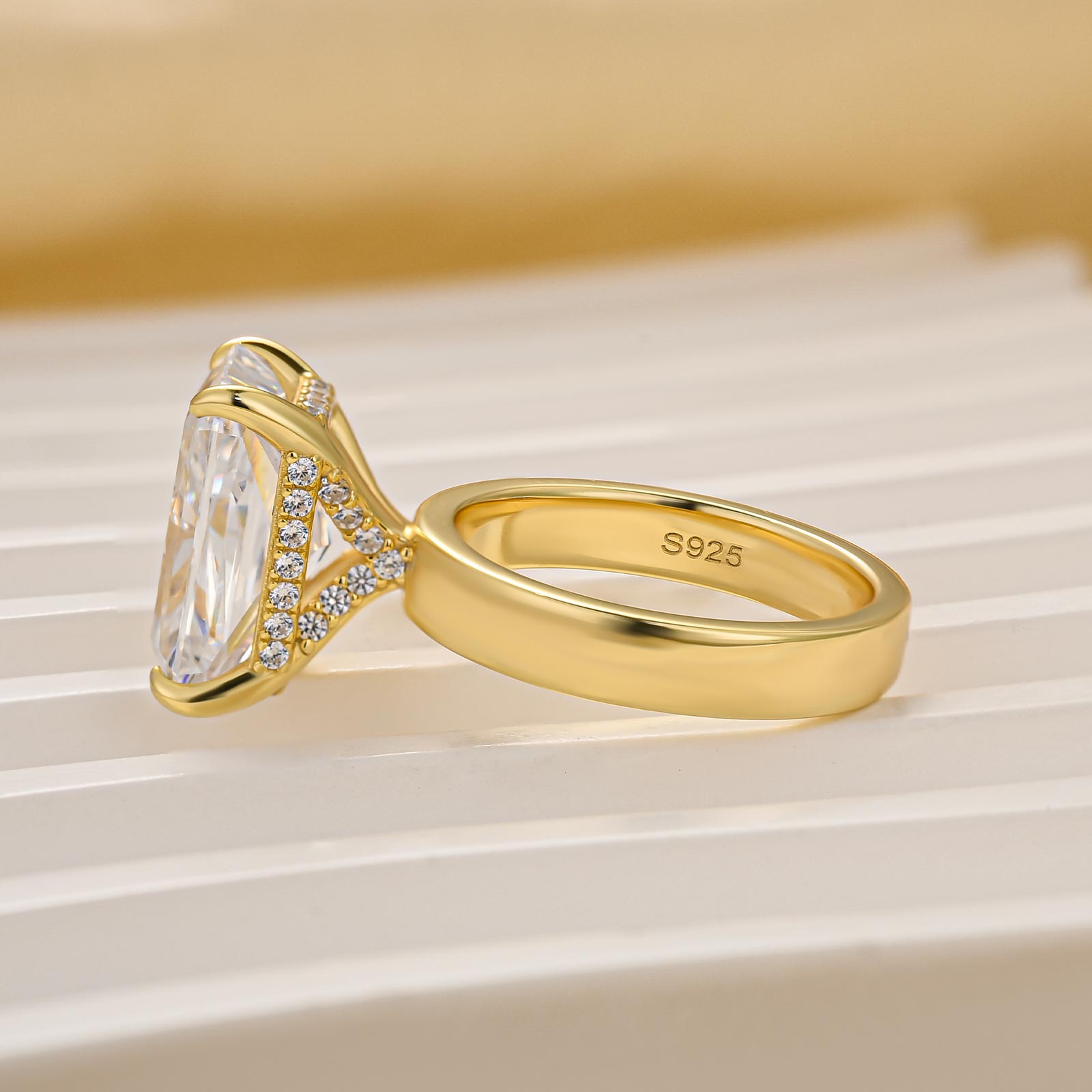Brass 7.0Ct Radiant Cut Wide Band Engagement Ring For Woman - Velirellajewelry