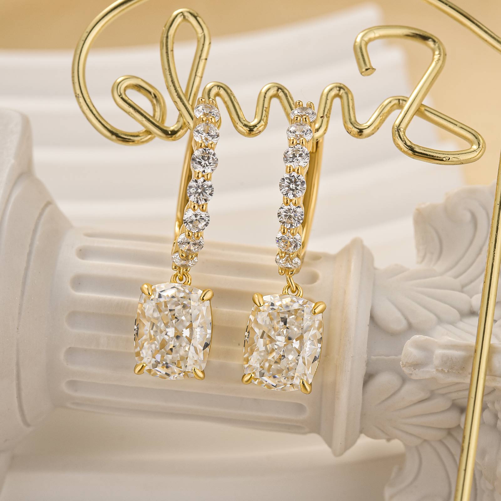 Velirella Unique 4.0 Carat Cushion Cut Yellow Gold Earrings In Brass - Velirellajewelry