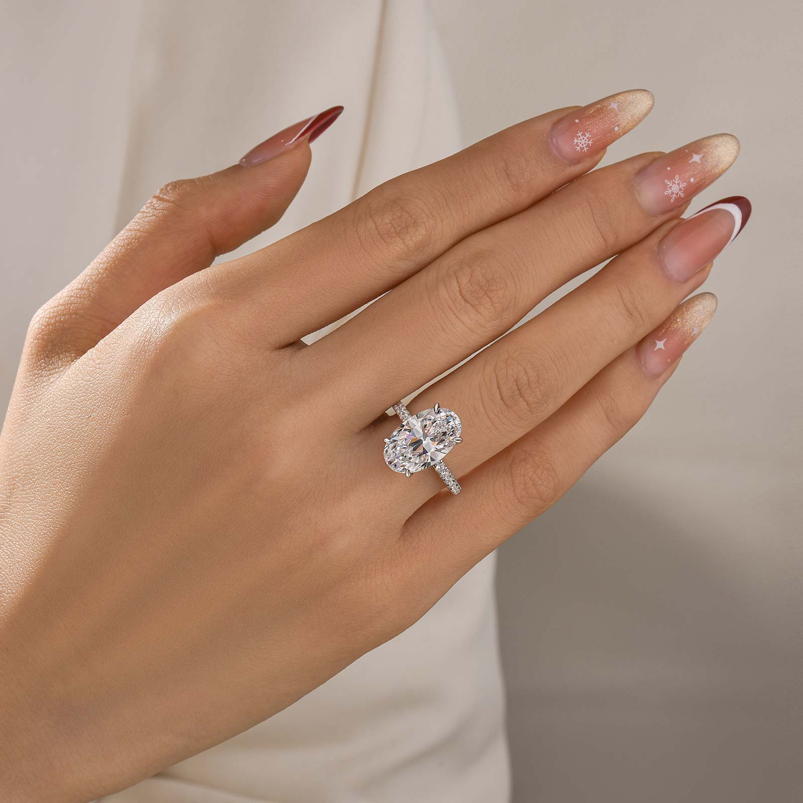 5.0Ct Oval Cut Hidden Halo Engagement Ring In Brass - Velirellajewelry