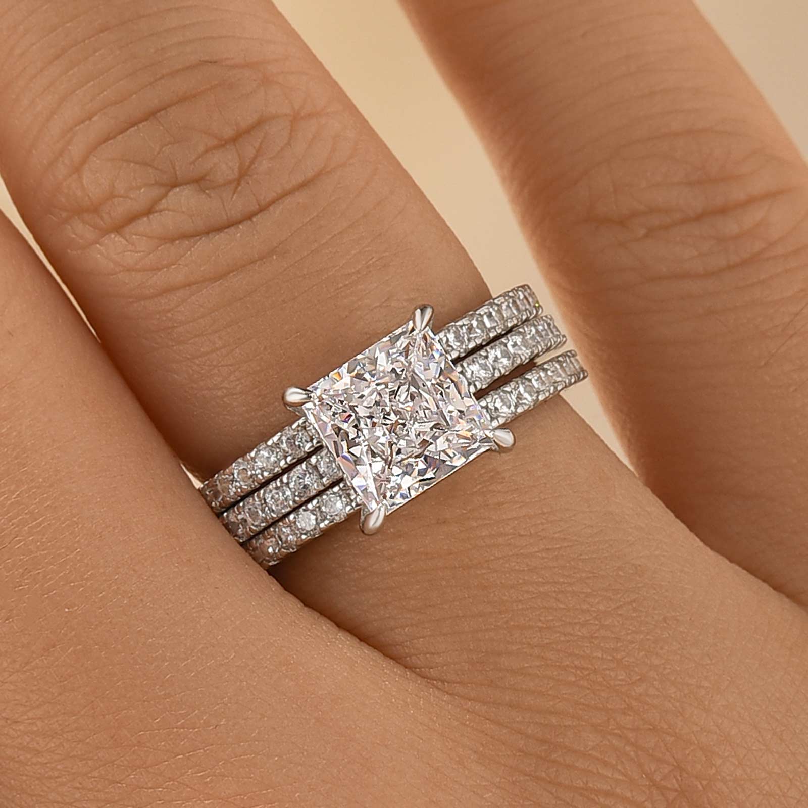 3PC 2.0Ct Princess Cut Wedding Ring For Her With Two Classic Wedding Bands - Velirellajewelry
