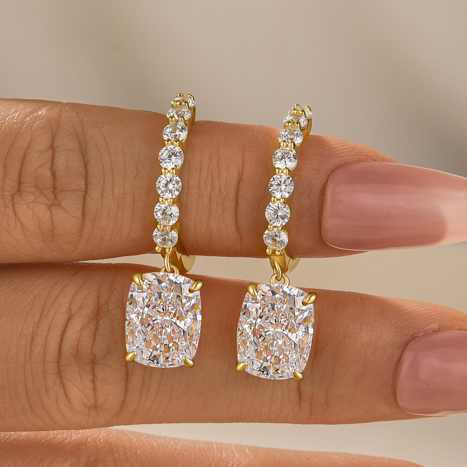 Velirella Unique 4.0 Carat Cushion Cut Yellow Gold Earrings In Brass - Velirellajewelry