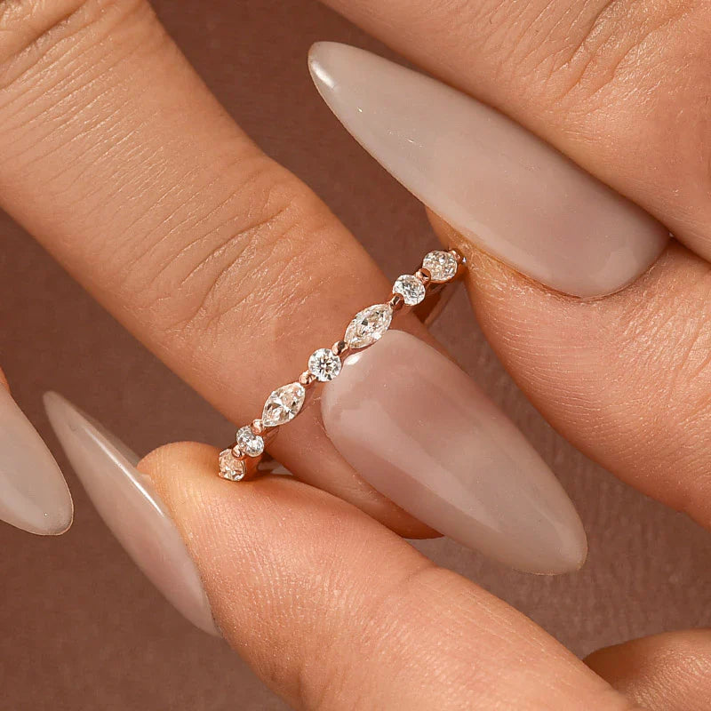 Velirella Moissanite 0.55Ct Marquise&Round Wedding Band In Brass - Velirellajewelry