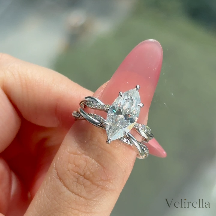 Moissanite 3.0Ct Marquise Cut Twist White Gold Ring Set Holiday Ring Gift For Women