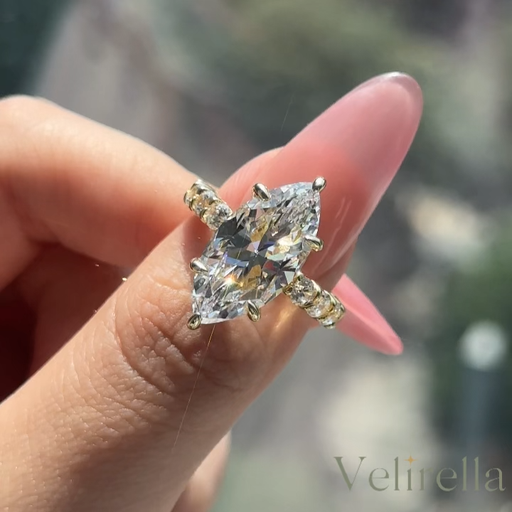 Hidden Halo 6.0 Carat Marquise Cut Simulate Diamond 18K Yellow Gold Ring