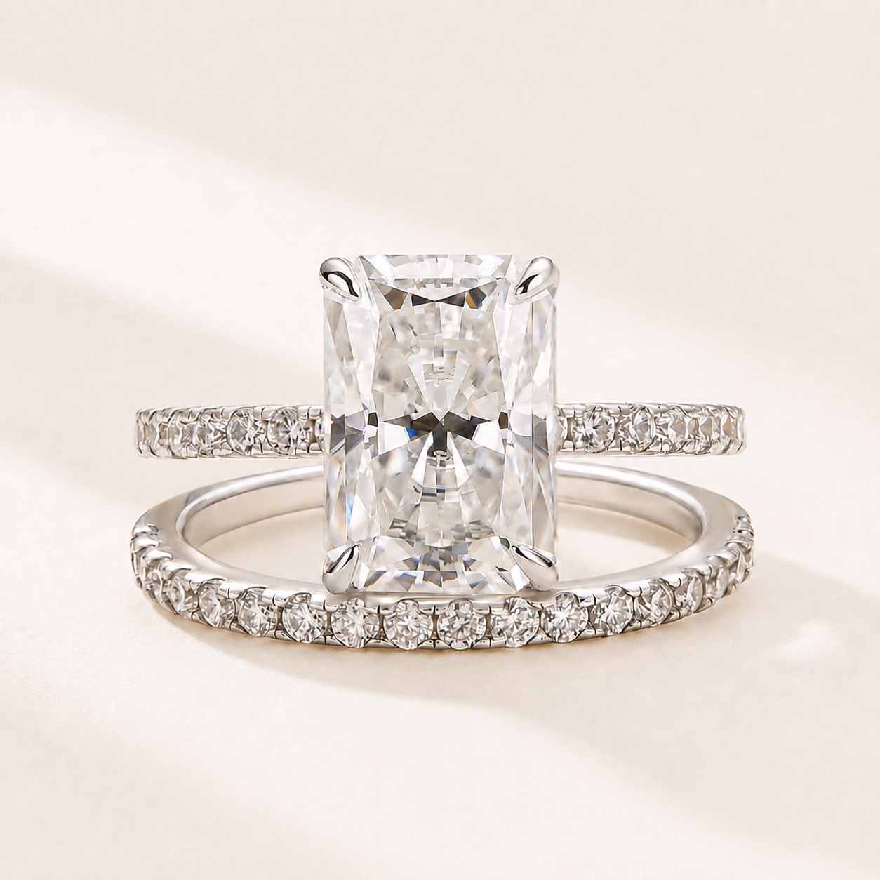 Classic 3.5 Carat Radiant Cut Stackable Ring Set Holiday Ring Gift For Women