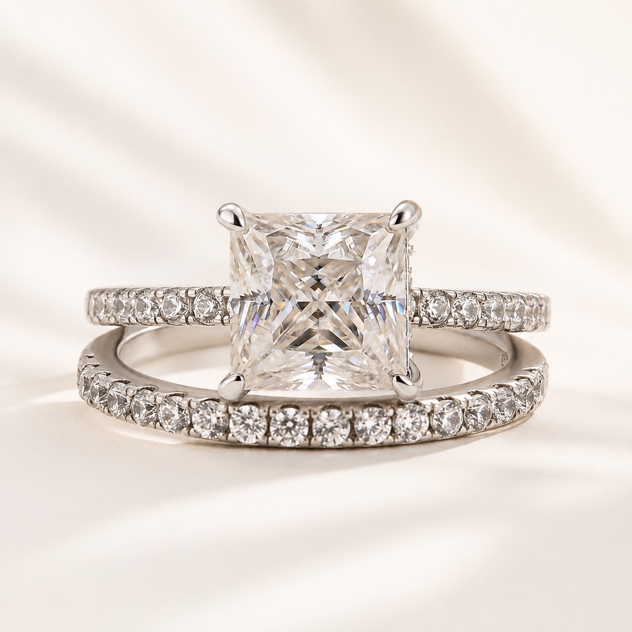 Moissanite 2.0 Carat Square Princess Cut Stackable Ring Set For Daily Occassions