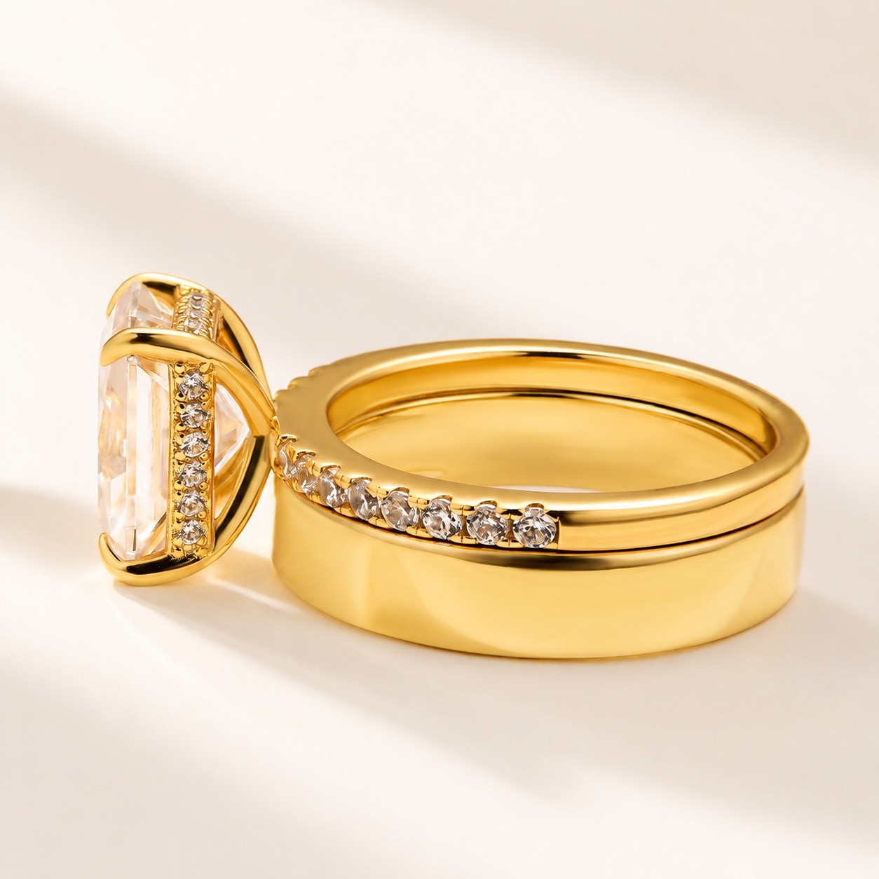 Moissanite 3.5 Ct Radiant Cut Yellow Gold 3PC Stackable Ring Set Date Rings