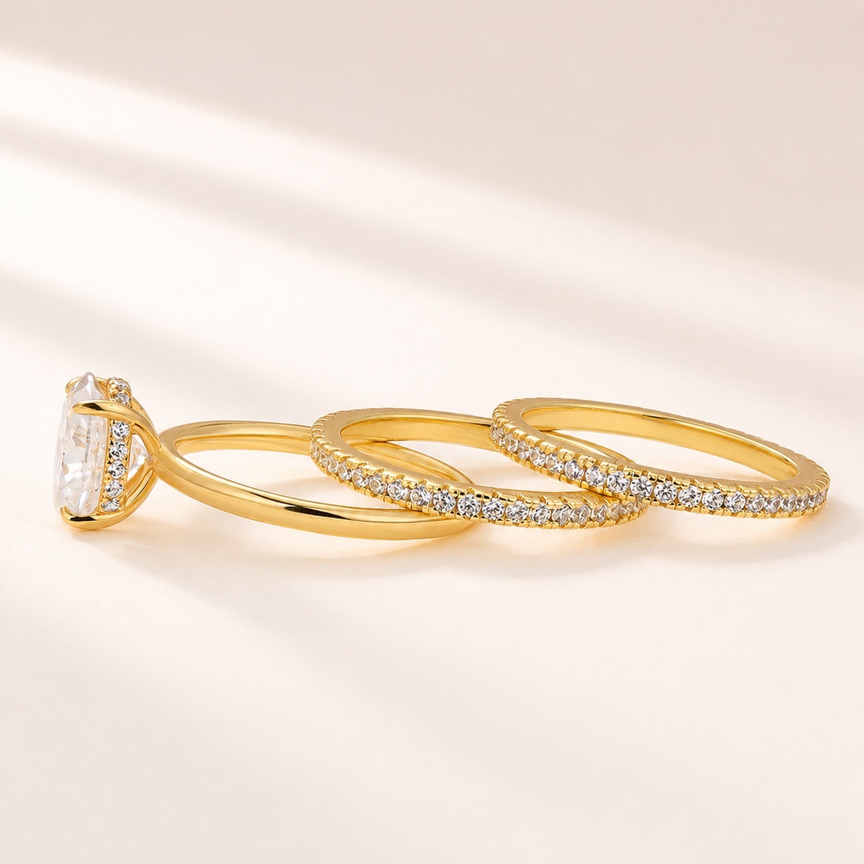 Moissanite Solitaire 2.0 Ct Oval Cut Yellow Gold Stackable Ring Set Travel Rings