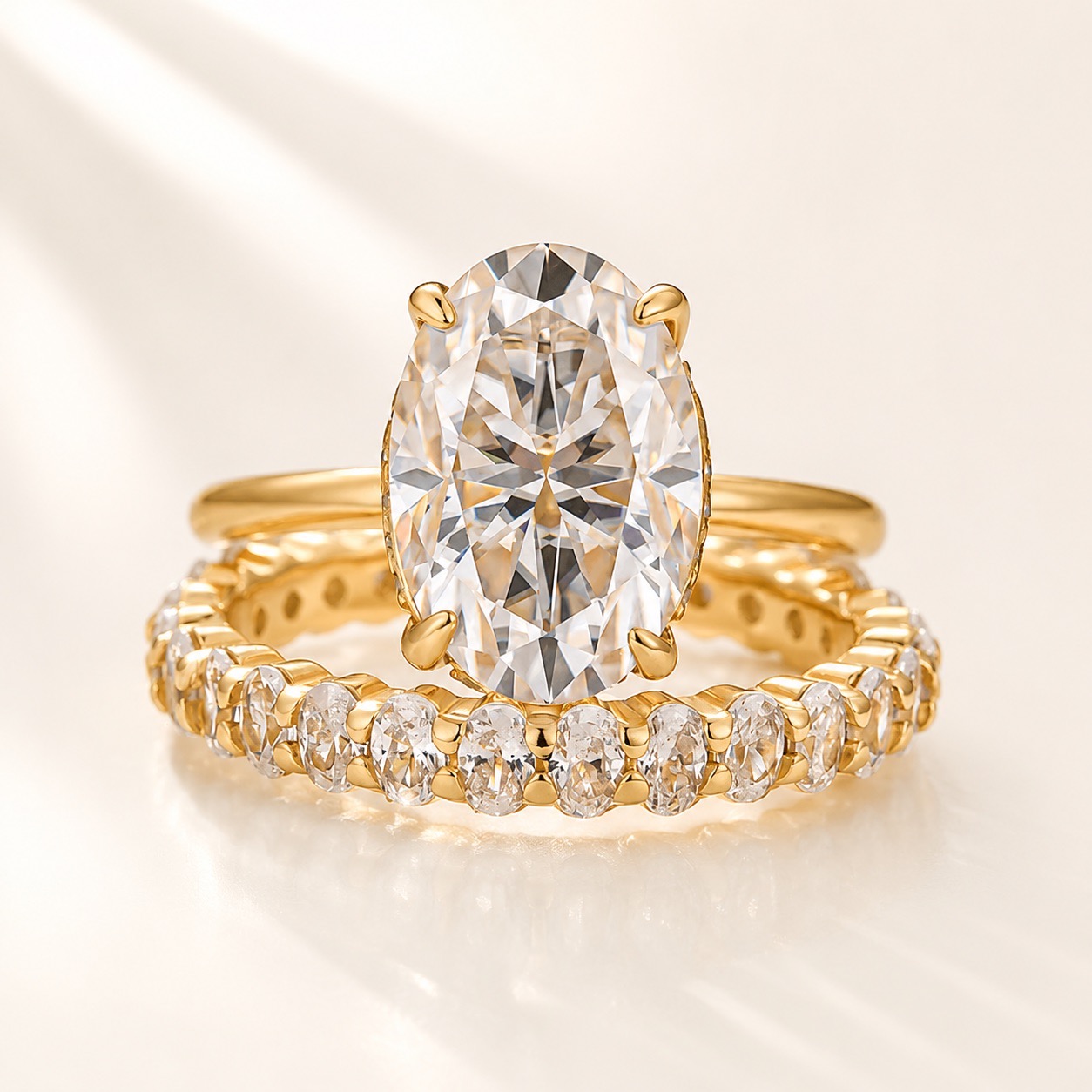 Moissanite 4.0 Ct Oval Cut Yellow Gold Fashion Ring with Oval Cut Eternity Ring For Everyday Wear
