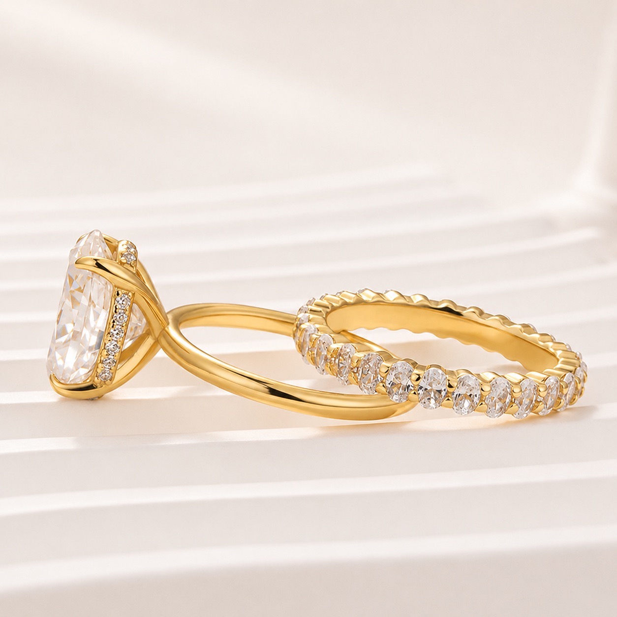 Moissanite 4.0 Ct Oval Cut Yellow Gold Fashion Ring with Oval Cut Eternity Ring For Everyday Wear