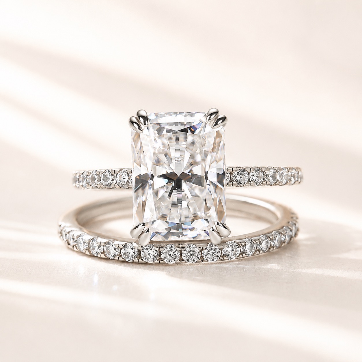 Moissanite 4.5 Ct Radiant Cut White Gold Stackable Rings For Women Daily Wear