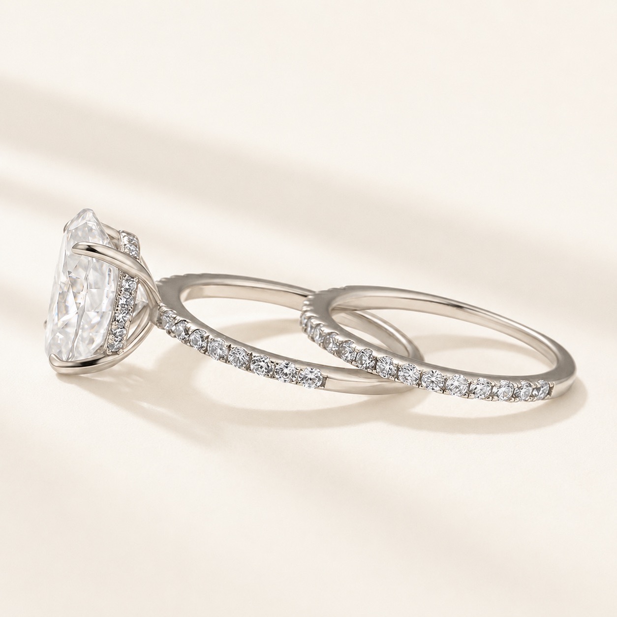 Classic 4.0 Carat Oval Cut  Ring Set Hidden Halo Ring With Half Band For Ring Gift