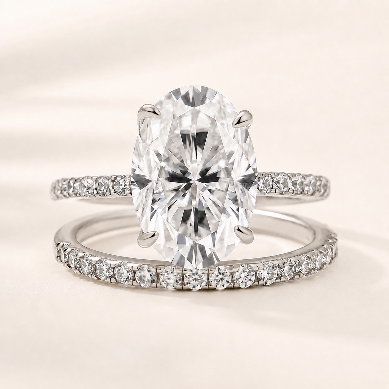 Moissanite 4.0 Ct Oval Cut Stackable Ring Set Gold Plated Travel Rings For Women