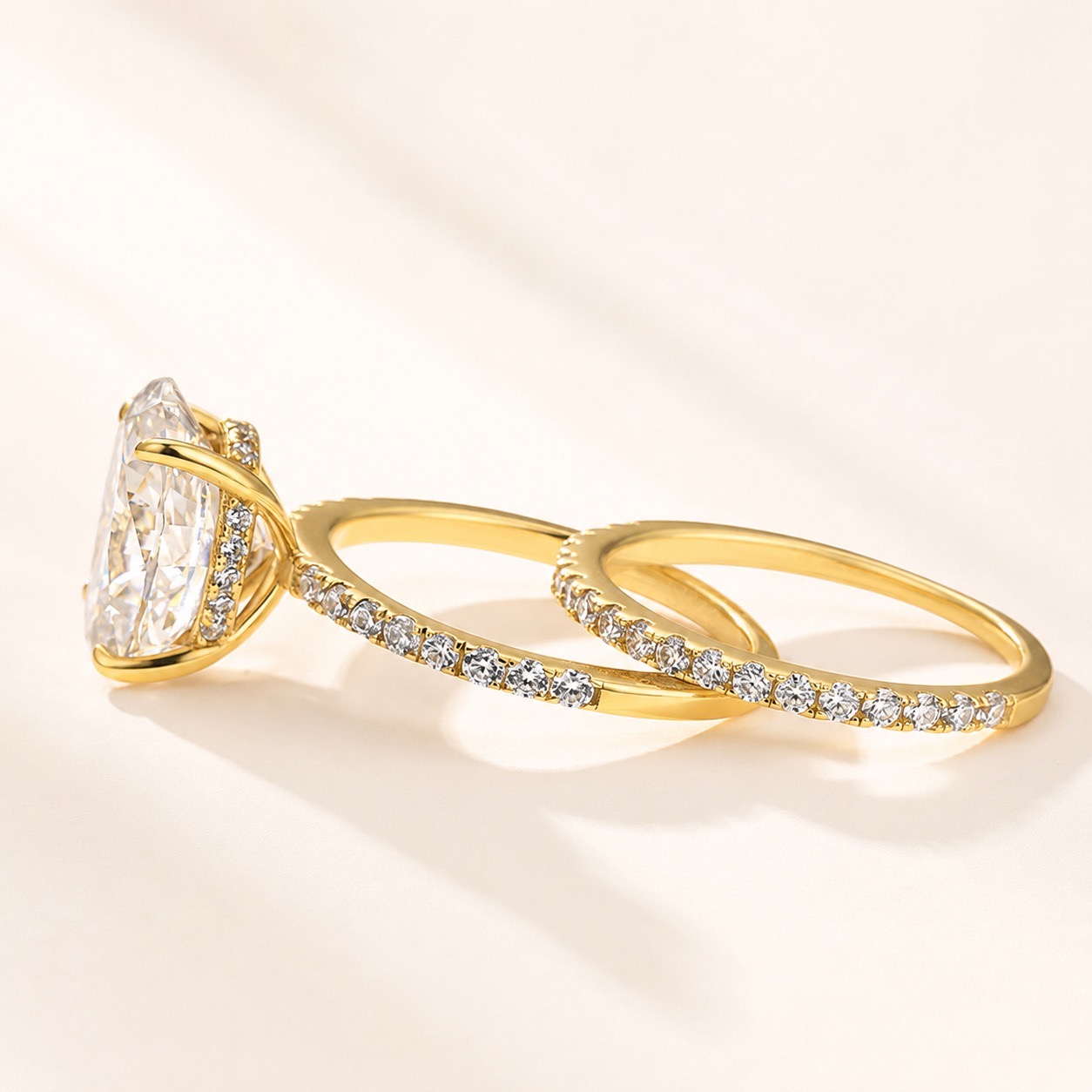 Classic 4.0 Carat Oval Cut  Ring Set Hidden Halo Ring With Half Band For Ring Gift