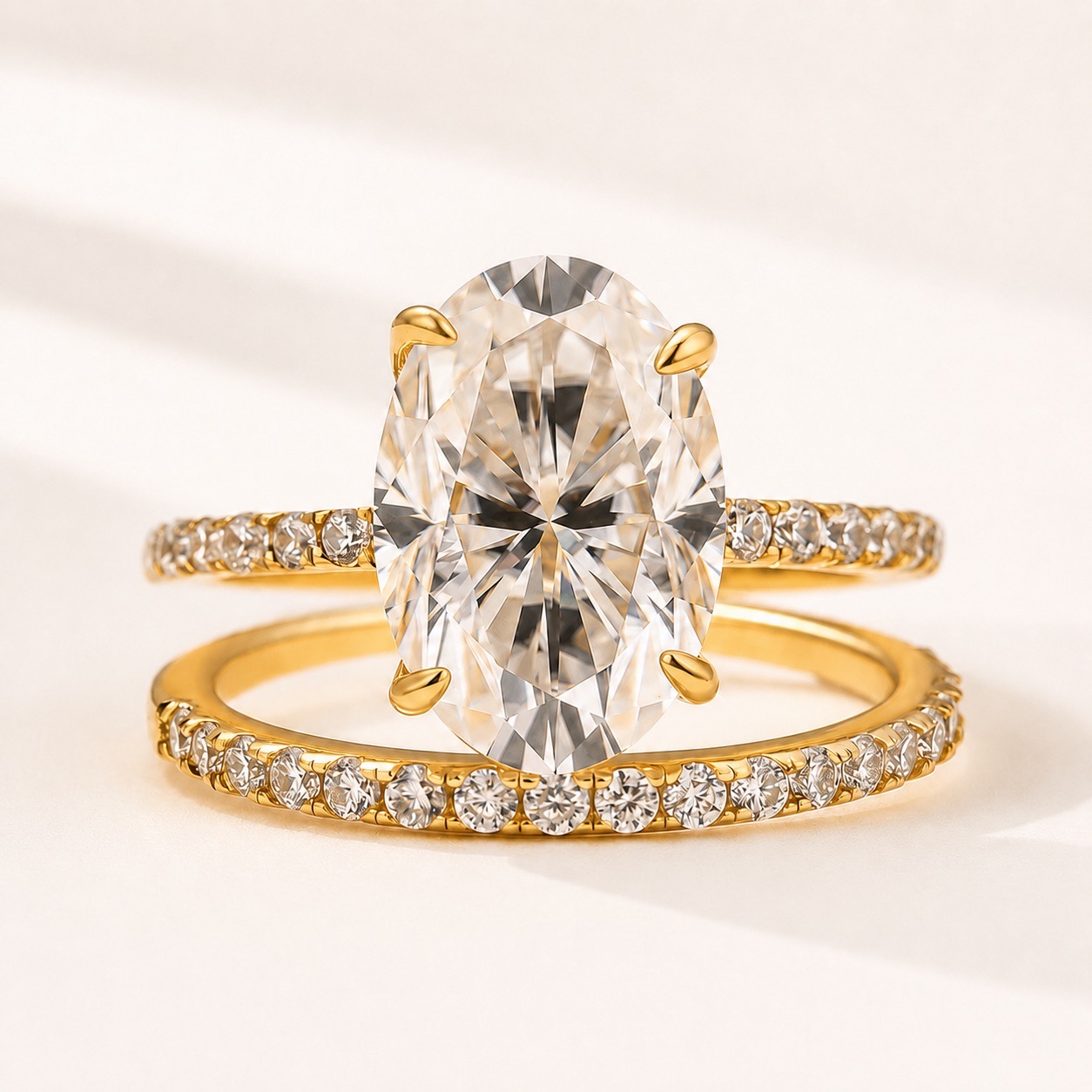 Classic 4.0 Carat Oval Cut  Ring Set Hidden Halo Ring With Half Band For Ring Gift