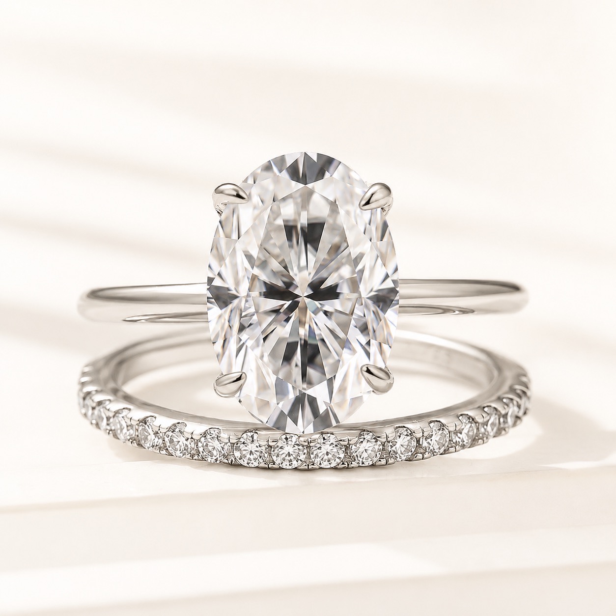 Moissanite 4.0Ct Oval Cut Hidden Halo Solitaire Stackable Rings For Everyday Occasions