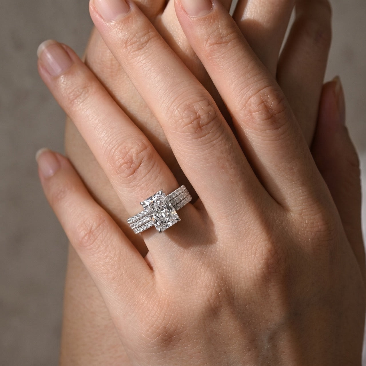 3.5 Ct Radiant Cut White Stone 3PC Wedding Set In  Travel Ring Set
