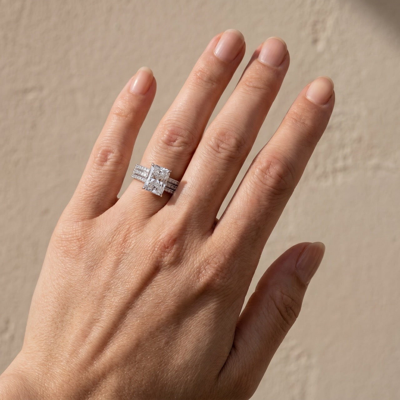 3.5 Ct Radiant Cut White Stone 3PC Wedding Set In  Travel Ring Set