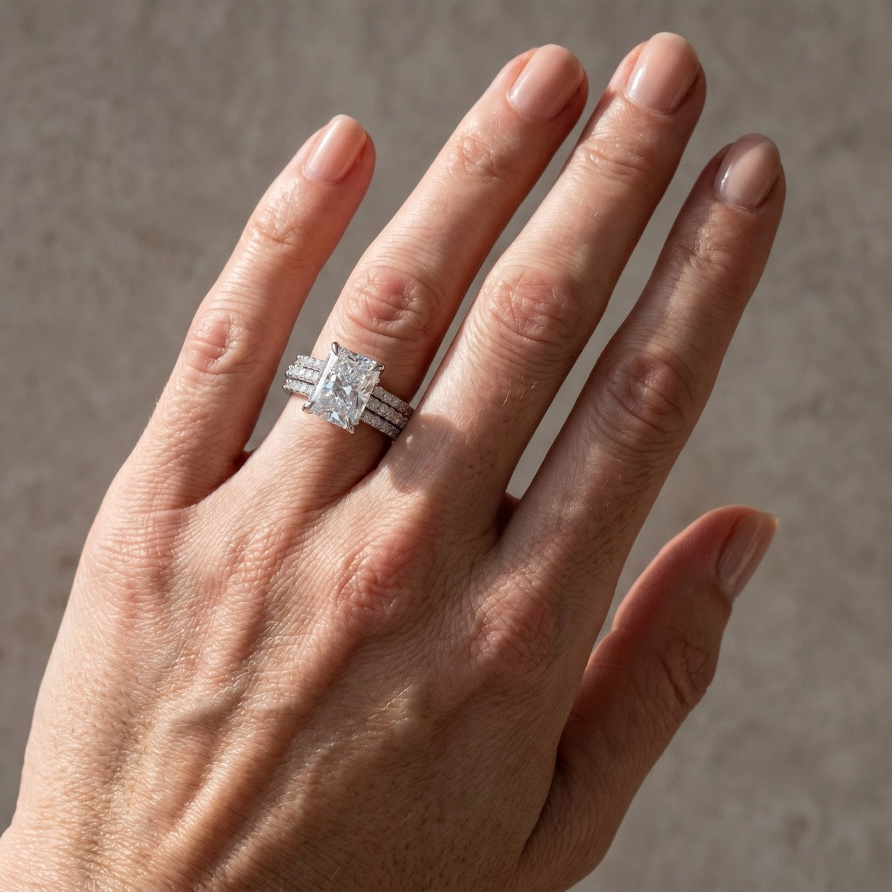 3.5 Ct Radiant Cut White Stone 3PC Wedding Set In  Travel Ring Set