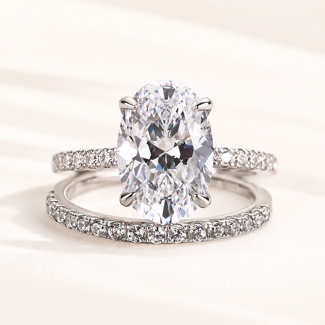 Classic 4.0 Carat Oval Cut  Ring Set Hidden Halo Ring With Half Band For Ring Gift