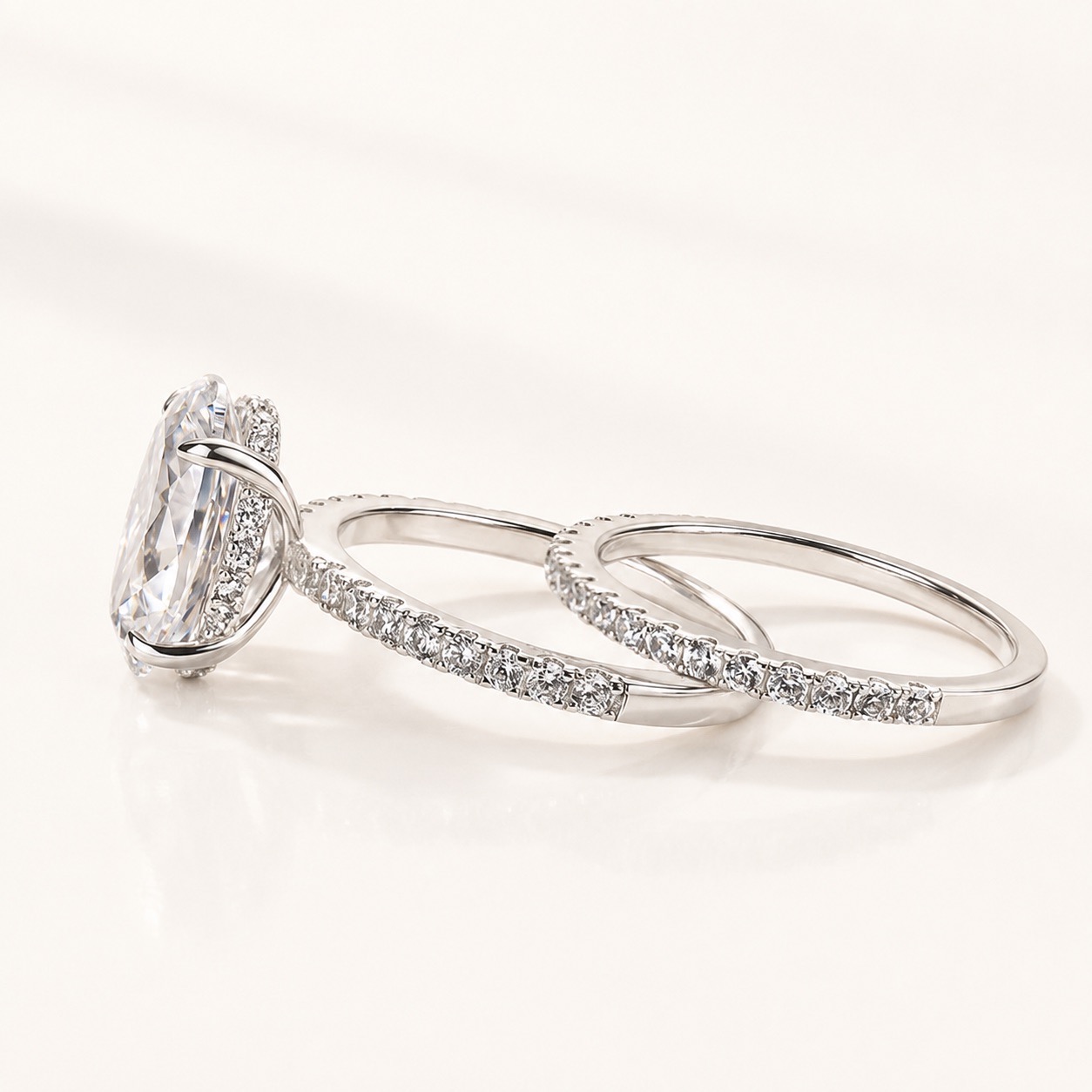 Classic 4.0 Carat Oval Cut  Ring Set Hidden Halo Ring With Half Band For Ring Gift