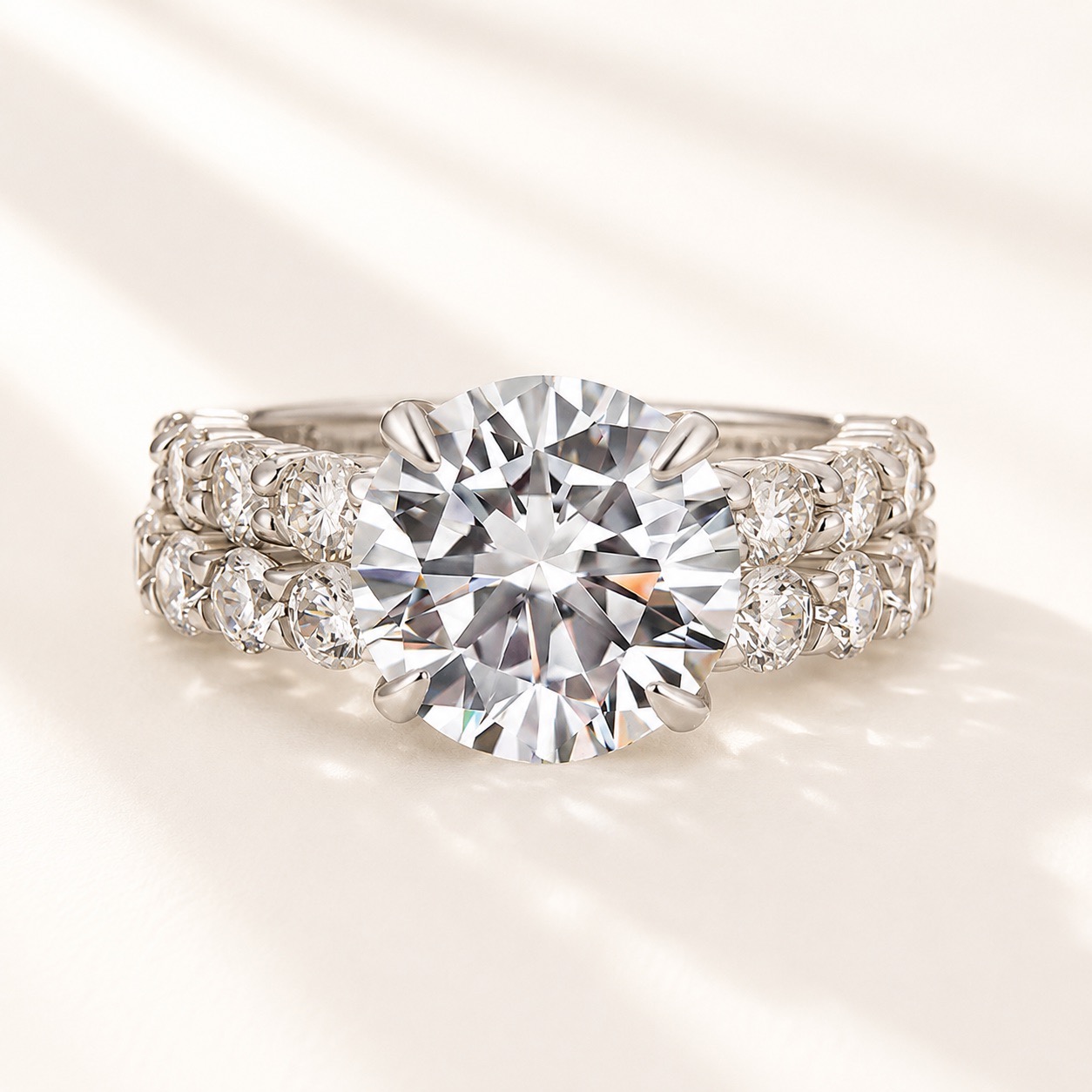 Moissanite 4.0Ct Round Cut Side Stone Travel Ring Set Stackable Rings For Daily Wear