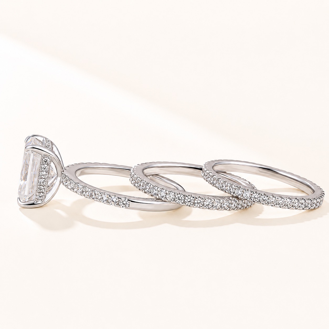 Moissanite 3.5Ct Radiant Cut 3PC White Gold  Stackable Rings For Everyday Wear