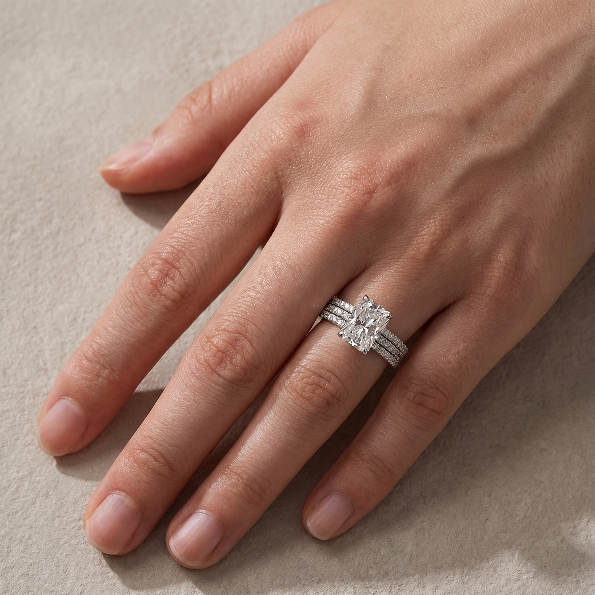 3.5Ct Radiant Cut 3PC White Gold Moissanite Diamond Wedding Ring - Velirellajewelry