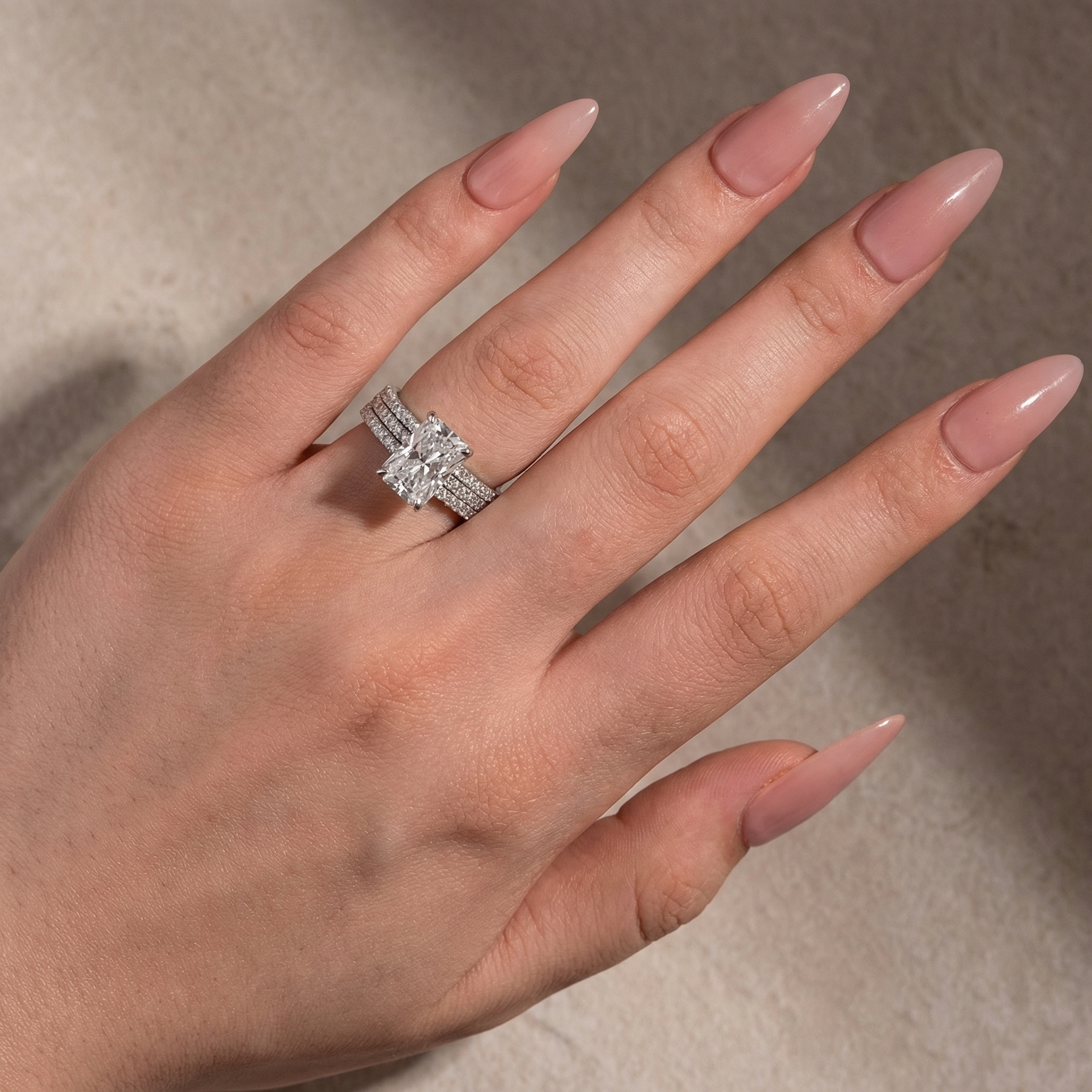 3.5Ct Radiant Cut 3PC White Gold Moissanite Diamond Wedding Ring - Velirellajewelry