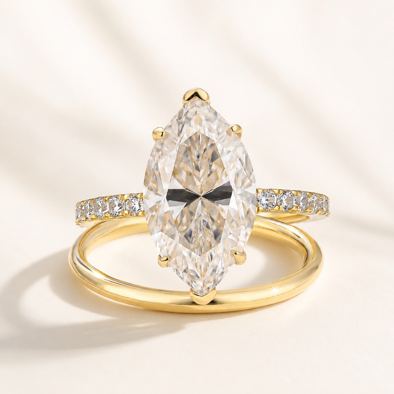 Moissanite 4.0Ct Marquise Cut Yellow Gold Ring Set Stackable Travel Rings