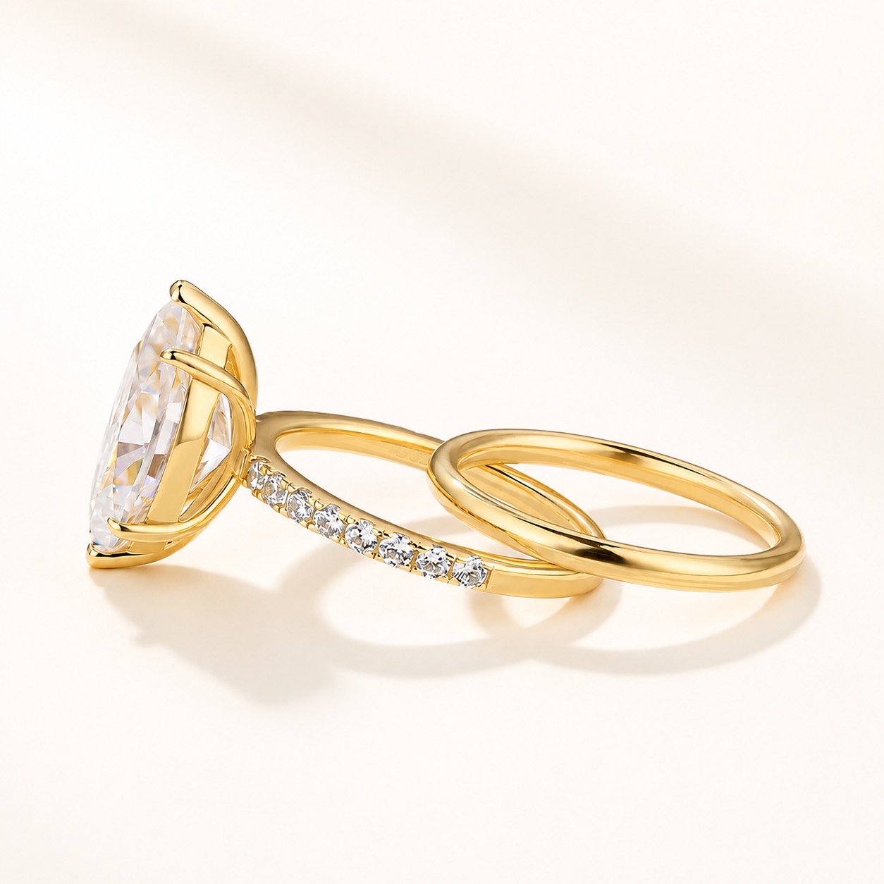 Moissanite 4.0Ct Marquise Cut Yellow Gold Ring Set Stackable Travel Rings