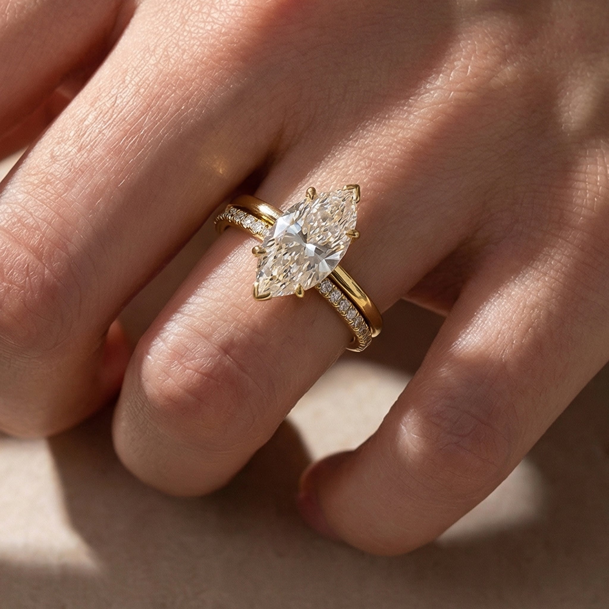 4.0Ct Marquise Cut Yellow Gold Moissanite Diamond Wedding Ring Set - Velirellajewelry